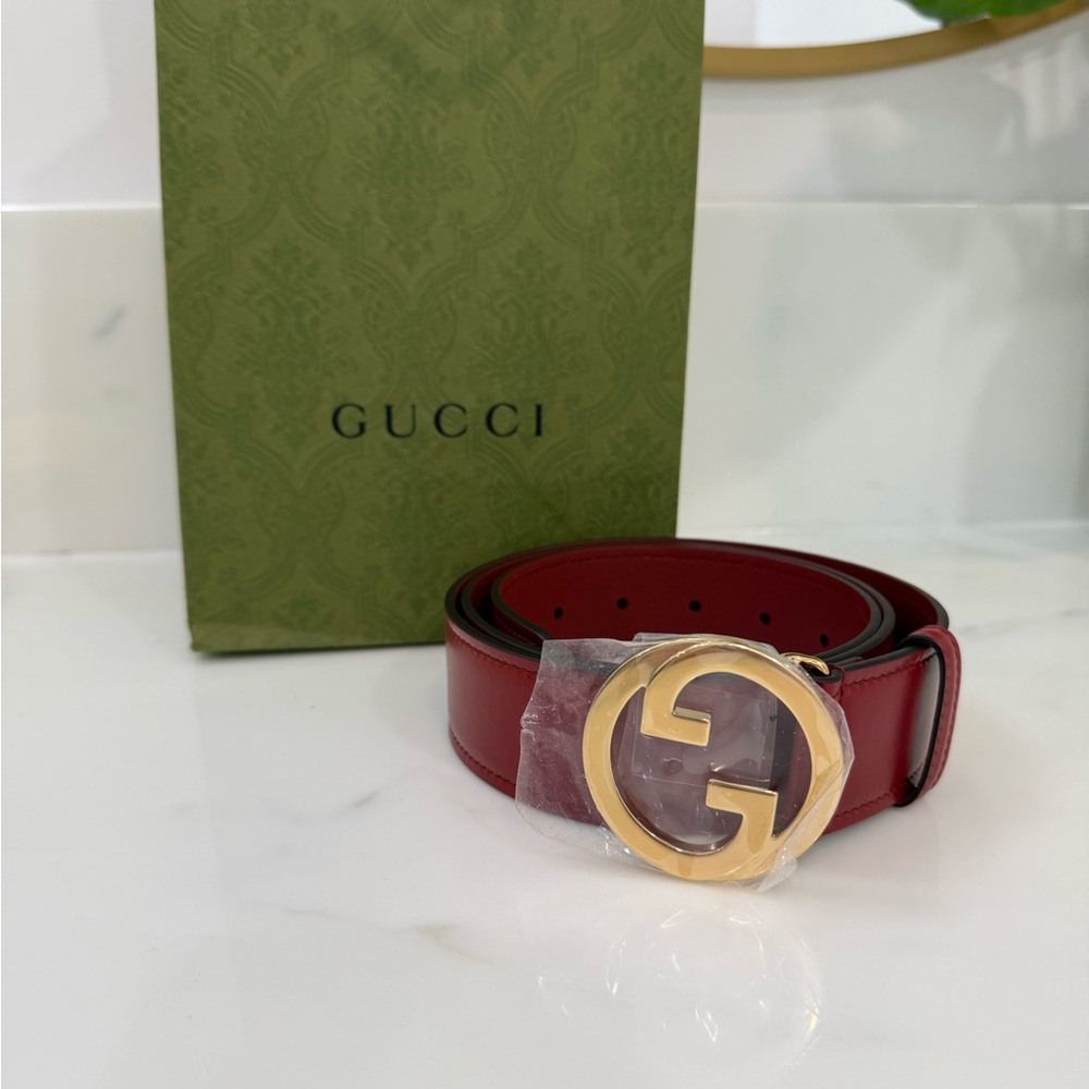 BRAND NEW Gucci Red Belt with Gold Buckle